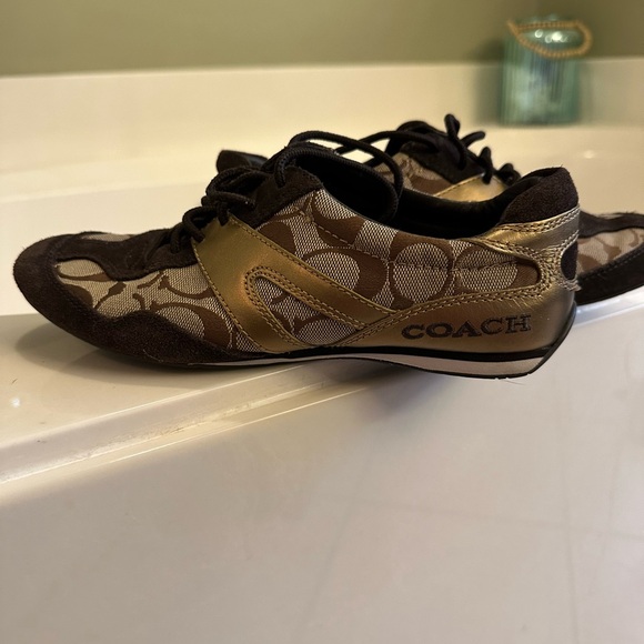 Coach Women's Metallic Gold and Brown Sneakers W Size 6 - Picture 1 of 9